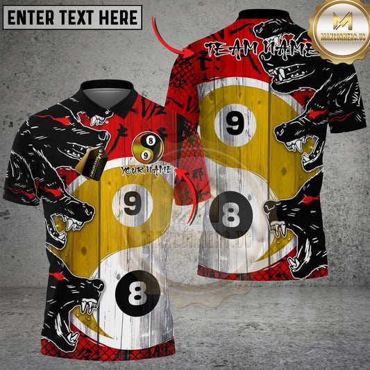 Maxcorners Billiards Wolf Yin Yang 8 Ball & 9 Ball Multicolor Options Personalized Name, Team Name 3D Shirt (4 Colors)