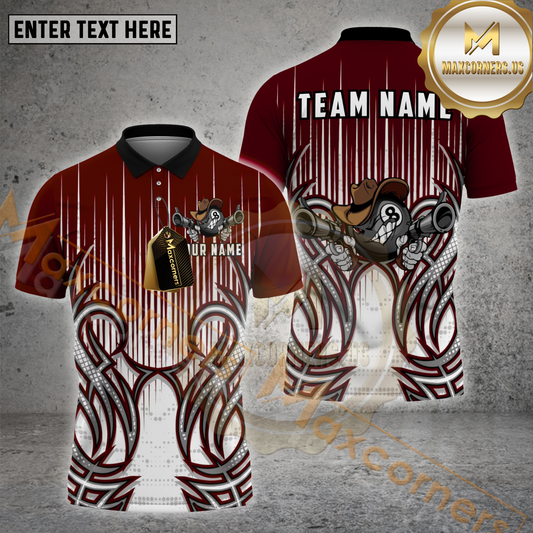 Maxcorners Billiards Shirt Cowboy 8 Ball Pistols Tribal Multicolor Options Personalized Name, Team Name 3D Shirt (4 Colors)