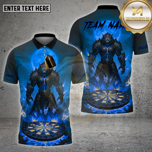 Maxcorners Darts Shirt Dark Knight Red Moon Fiery Dartboard Multicolor Options Personalized Name, Team Name Unisex 3D Shirt (4 Colors)