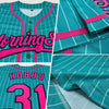 Maxcorners Custom Aqua White Pinstripe Pink-Navy Authentic Baseball Jersey LM2605