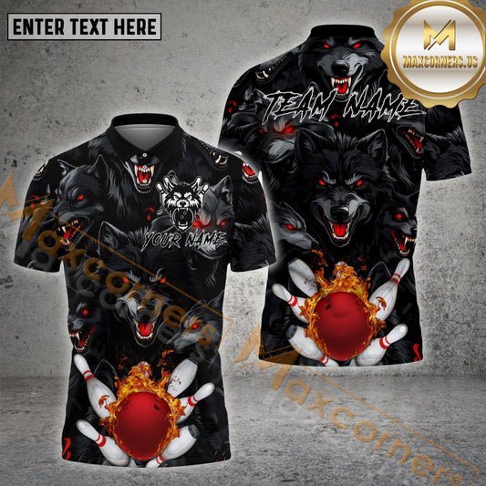 Maxcorners Bowling Eyed Dark Wolf Multicolor Options Personalized Name, Team Name 3D Shirt (4 Colors)