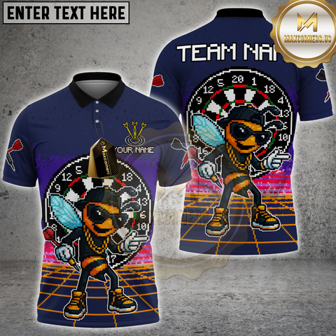 Maxcorners Darts Shirt Pixel Bee Design Retro Neon Style Multicolor Options Personalized Name, Team Name 3D Shirt (4 Colors)