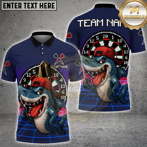 Maxcorners Darts Shirt Pixel Shark Graphic Cool Street Style Multicolor Options Personalized Name, Team Name 3D Shirt (4 Colors)