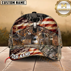 Maxcorners American Flag Deer Hunting Camo Multicolor Options Personalized Name 3D Cap