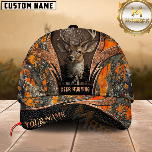 Maxcorners Deer Hunting Buck Head Forest Camo Multicolor Options Personalized Name 3D Cap