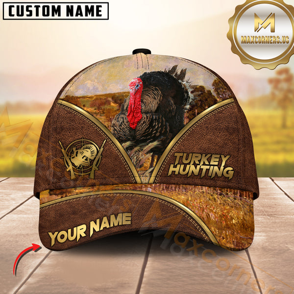 Maxcorners Hunting Brown Leather Style Multicolor Options Personalized Name 3D Cap