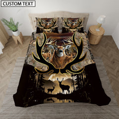 Maxcorners Custom Name Deer Hunting Grass Brown Camo Couple Sunset Pattern Bedding Set 3D All Over Printed