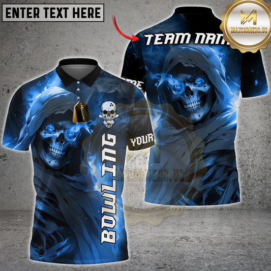 Maxcorners Bowling Shirt Flaming Skull Fire Reaper Multicolor Options Personalized Name, Team Name 3D Shirt (4 Colors)