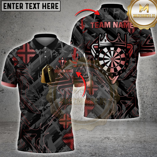 Elegant Gold Dartboard Shirt with Crown Design â€“ Black Custom Name and Team 3D Darts Jersey for Pro Players
