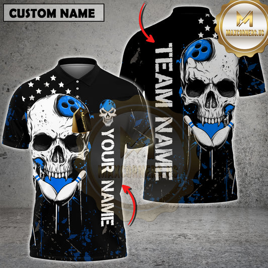 Maxcorners Bowling Shirt Skull & Purple Grunge Design Multicolor Options Personalized Name, Team Name 3D Shirt (4 Colors)