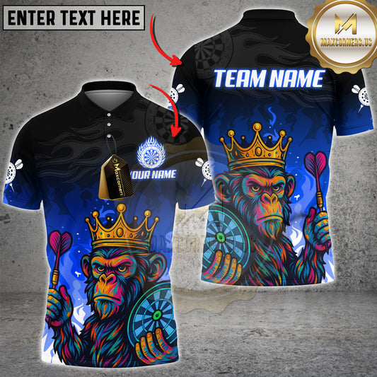 Crowned Monkey Dart Shirt with Blue Background â€“ Personalized Name Team Dart Jersey 3D Design for Champions
