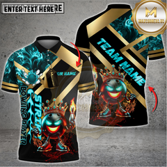 Maxcorners Bowling Shirt King Fireball Gold Strike Design Multicolor Options Personalized Name, Team Name 3D Shirt (4 Colors)