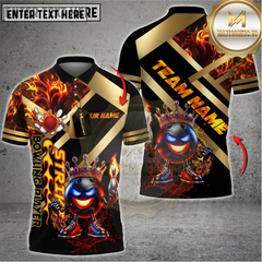 Maxcorners Bowling Shirt King Fireball Gold Strike Design Multicolor Options Personalized Name, Team Name 3D Shirt (4 Colors)