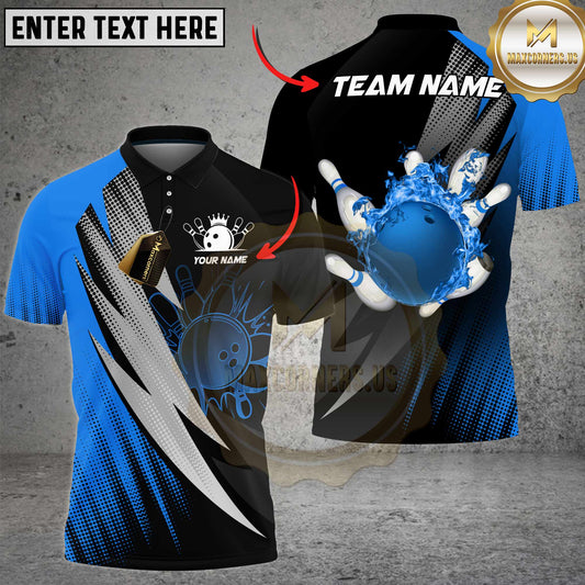 Maxcorners Bowling Shirt Splashing Ball & Strike Effect Multicolor Options Personalized Name, Team Name 3D Shirt (4 Colors)