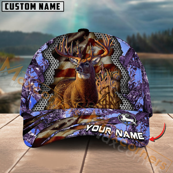 Maxcorners Deer Hunting American Flag Camo Multicolor Options Personalized Name 3D Cap