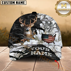 Maxcorners Deer Hunting American Flag Camo Multicolor Options Personalized Name 3D Cap