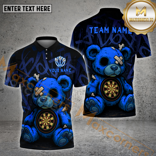 Maxcorners Darts Shirt – Creepy Teddy Graffiti Dart Design, Multicolor Options Personalized Name, Team Name 3D Shirt (4 Colors)