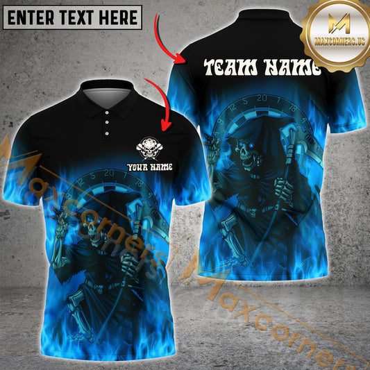 Maxcorners Darts Shirt Grim Reaper in Flames Multicolor Options Personalized Name, Team Name 3D Shirt (4 Colors)