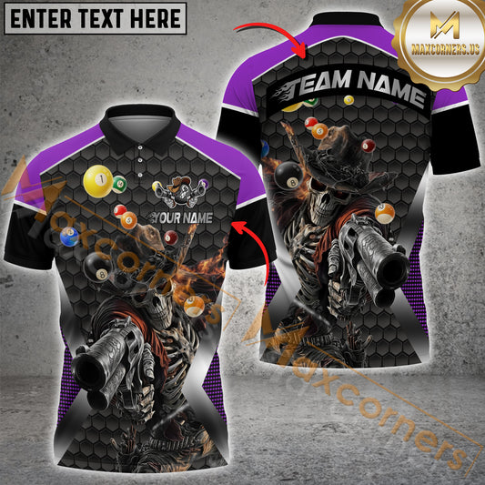 Maxcorners Billiards Skull Gunslinger Multicolor Options Personalized Name, Team Name 3D Shirt (4 Colors)