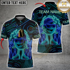 Hyperpop bowling shirt with flaming neon cartoon bowling ball, Rock n' Roll style, multicolor options, personalized name and team name, 3D unisex shirt