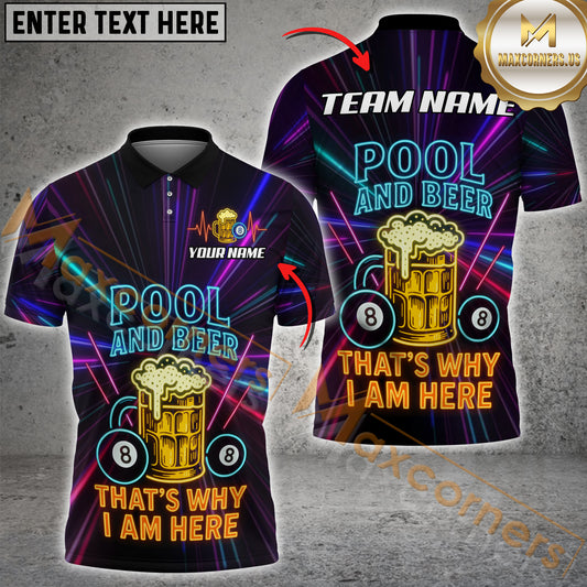 Maxcorners Billiards Pool and Beer Neon Quote Multicolor Options Personalized Name, Team Name 3D Shirt (4 Colors)
