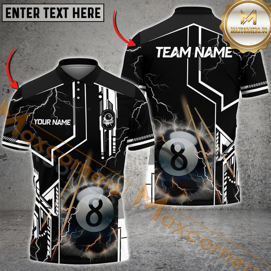 Maxcorners Billiard Shirt Thunderstorm 8 Ball Design Multicolor Options Personalized Name, Team Name 3D Shirt (4 Colors)