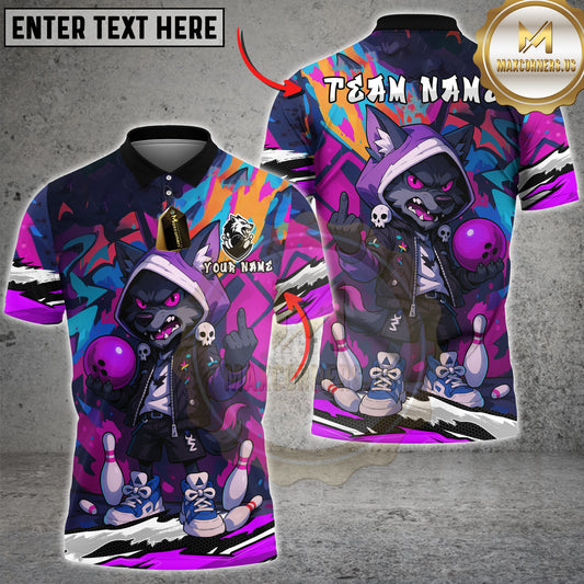 Maxcorners Bowling Shirt Street Wolf Graffiti Urban Style Multioptions Personalized Name, Team Name Unisex 3D Shirt (4 Colors)