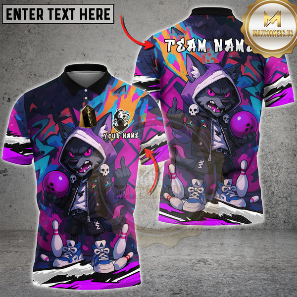 Maxcorners Bowling Shirt Street Wolf Graffiti Urban Style Multioptions Personalized Name, Team Name Unisex 3D Shirt (4 Colors)