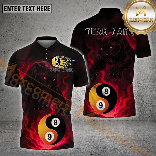 Maxcorners Billiard 8&9 Ball Yin Yang Panther Smoke Multicolor Options Personalized Name, Team Name 3D Shirt (4 Colors)