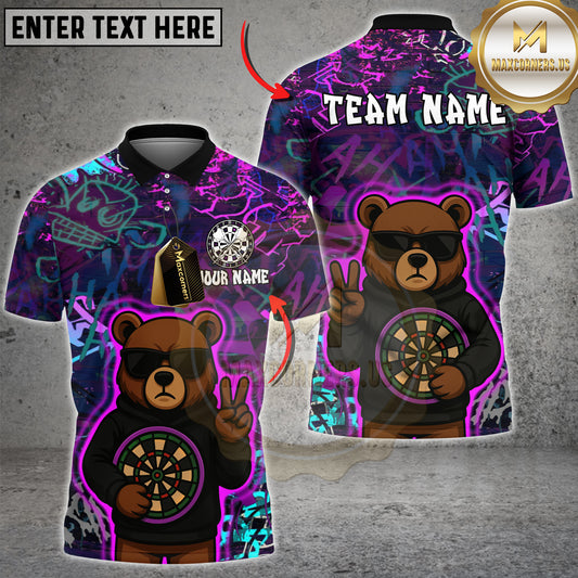 Maxcorners Dart Team Shirt Cool Bear Graffiti Neon Style Multicolor Options Personalized Name, Team Name 3D Shirt (4 Colors)