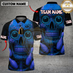 Maxcorners Bowling Shirt Cyber Skull Tech Style Multioptions Personalized Name, Team Name Unisex 3D Shirt (4 Colors)