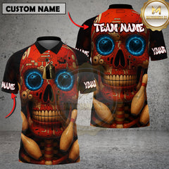 Maxcorners Bowling Shirt Cyber Skull Tech Style Multioptions Personalized Name, Team Name Unisex 3D Shirt (4 Colors)