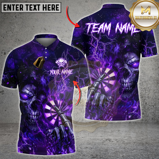 Maxcorners darts shirt with dark skeleton and dartboard lightning design, custom unisex 3D polo for teams