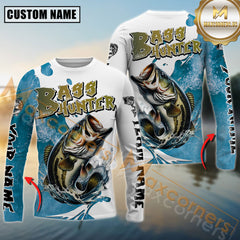 Maxcorners Bass Hunter Fishing Graphic Splash Effect Personalized Name, Team Name Long Sleeve Shirt
