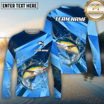 Maxcorners Tuna Fishing Blue Ocean Basic Pattern Pattern Sport Jersey Personalized Name, Team Name Long Sleeve Shirt