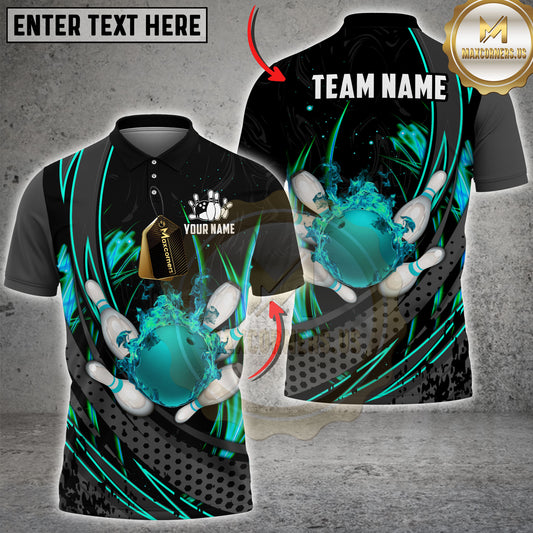 Maxcorners Bowling Fireball Strike Motion Multicolor Options Personalized Name, Team Name 3D Shirt (4 Colors)