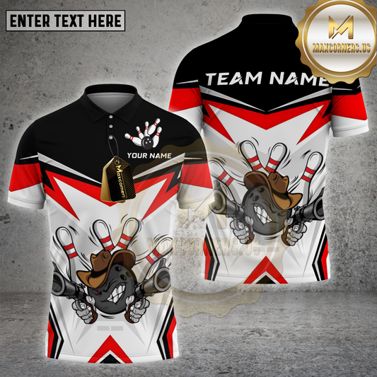 Maxcorners Bowling Shirt Wild West Ball Star Strike Design Multicolor Options Personalized Name, Team Name 3D Shirt (4 Colors)