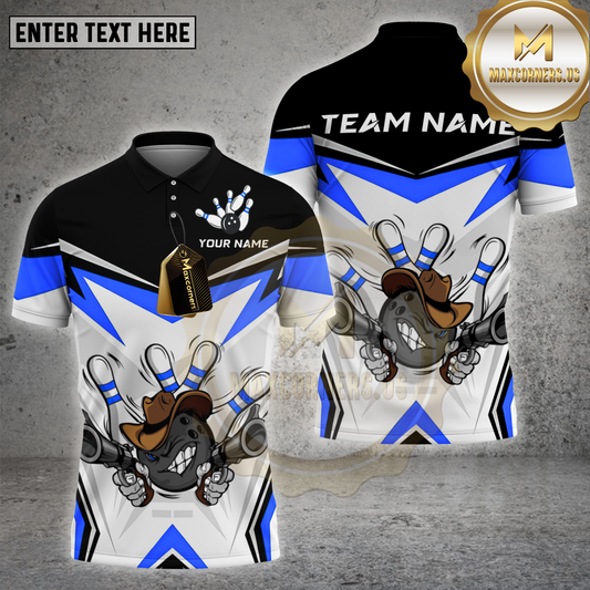 Maxcorners Bowling Shirt Wild West Ball Star Strike Design Multicolor Options Personalized Name, Team Name 3D Shirt (4 Colors)