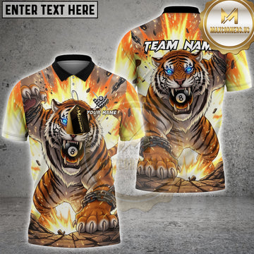 Maxcorners Billiards 8 Ball Tiger Shirt Personalized Name, Team Name 3D Shirt