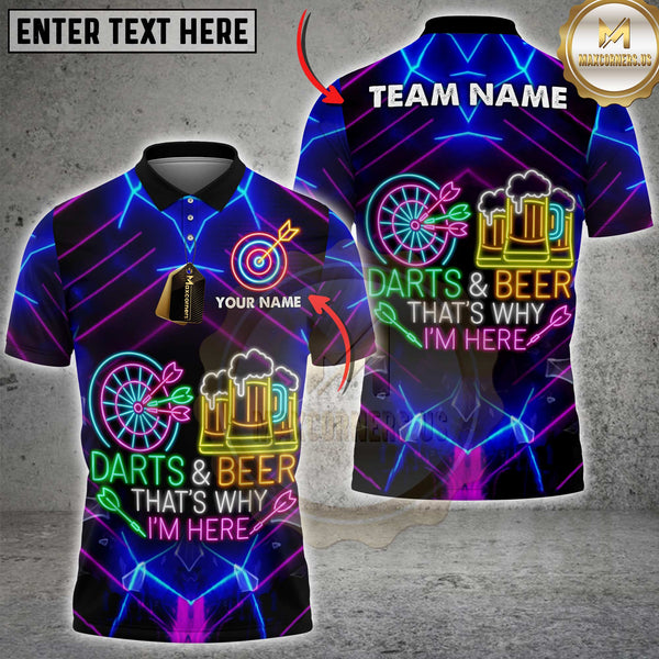 Maxcorners Darts & Beer Neon Mugs Quote Shirt Personalized Name, Team Name 3D Shirt