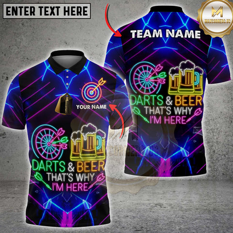Maxcorners Darts & Beer Neon Mugs Quote Shirt Personalized Name, Team Name 3D Shirt