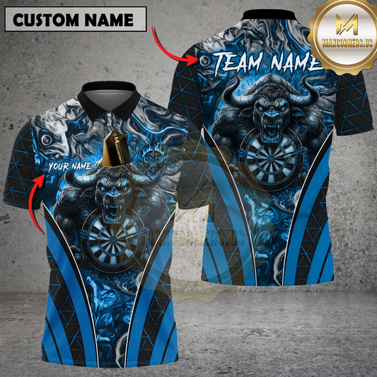 Maxcorners Darts Shirt Bull Head Flames Multicolor Options Personalized Name, Team Name Unisex 3D Shirt (4 Colors)