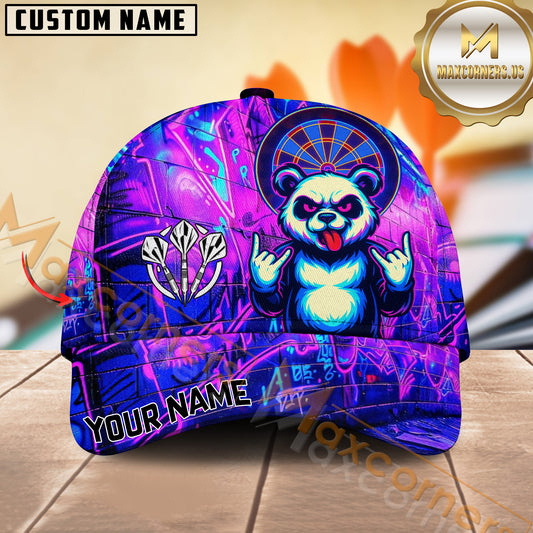 Maxcorners Darts Neon Angry Panda Rock n' Roll Street Style Pattern Multicolor Option Personalized Name 3D Cap (4 Colors)
