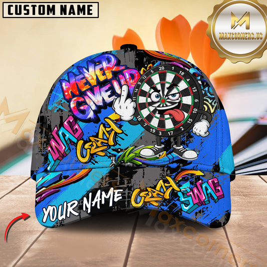 Maxcorners Darts “Never Give Up” Street Style Pattern Multicolor Option Personalized Name 3D Cap (4 Colors)