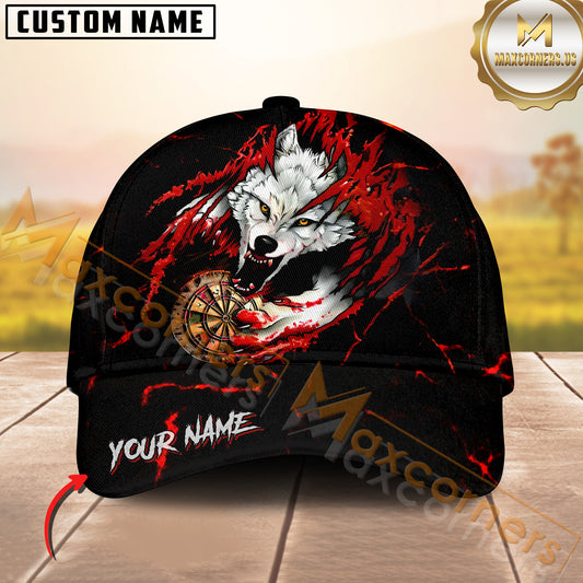 Maxcorners Darts Fierce Wolf Dartboard Pattern Multicolor Option Personalized Name 3D Cap (4 Colors)