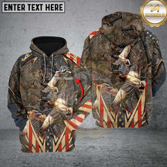Maxcorners Duck Hunting Antler Grass Brown Camo Forest USA Flag Pattern Custom Name Shirt 3D All Over Printed Clothes