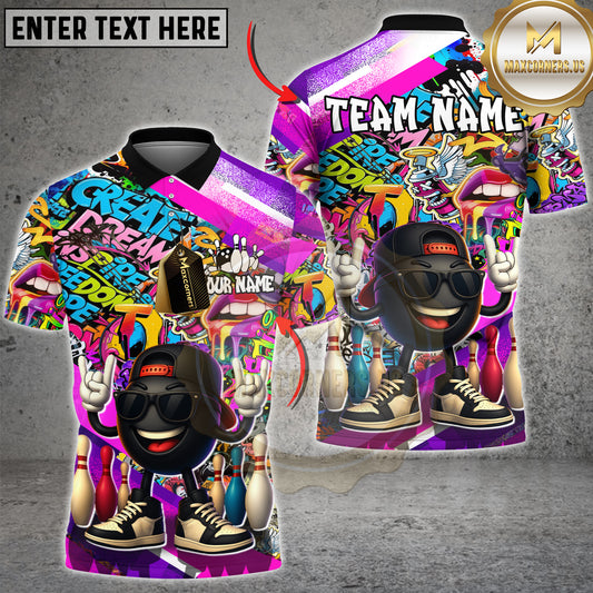 Maxcorners Bowling Shirt Graffiti Art Cool Ball Multicolor Options Personalized Name, Team Name 3D Shirt (4 Colors)