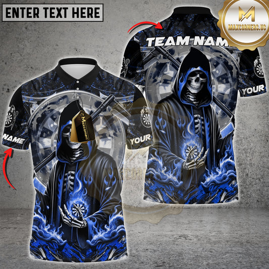 Grim Reaper Dart Shirt with Blue Fire and Skull â€“ Custom 3D Name Jersey for Dark-Themed Dart Teams