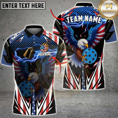 Maxcorners Pickleball Shirt American Bald Eagle Pickleball Lightning USA Flag Style Personalized Name, Team Name Unisex 3D Shirt