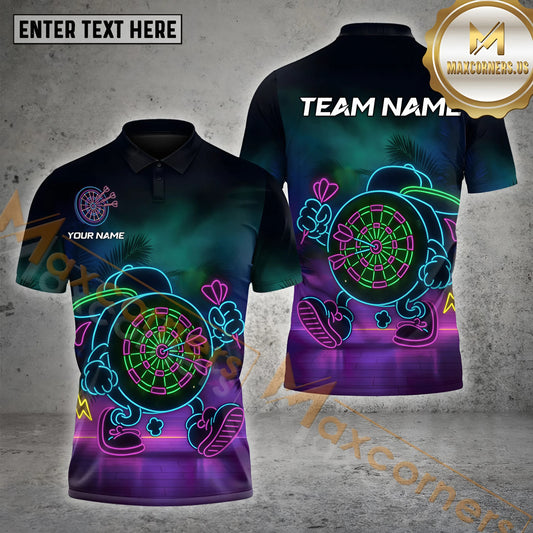 Maxcorners Darts Neon Dartboard Mascot Multicolor Options Personalized Name, Team Name 3D Shirt (4 Colors)